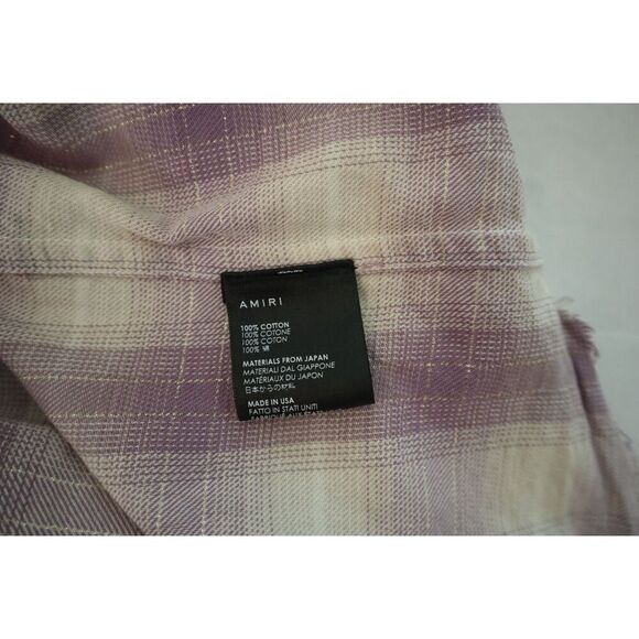 AMIRI Men's Sz L Green/Purple Distressed Ombré Plaid Button-Down L/S Shirt - Picture 6 of 16